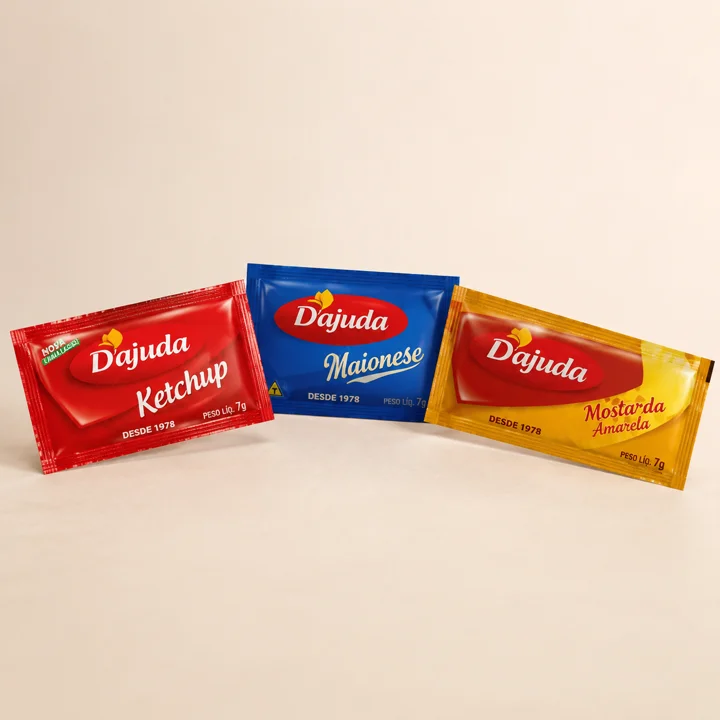 Sachês de ketchup, maionese e mostarda